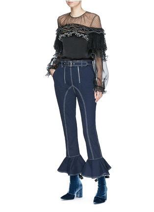 Figure View - Click To Enlarge - SELF-PORTRAIT - Belted ruffle cuff cropped twill pants
