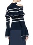 Back View - Click To Enlarge - SELF-PORTRAIT - Frill stripe cold-shoulder sweater