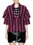 Main View - Click To Enlarge - SELF-PORTRAIT - Frill sleeve lace-up stripe rib knit sweater