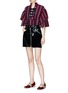 Figure View - Click To Enlarge - SELF-PORTRAIT - Frill sleeve lace-up stripe rib knit sweater