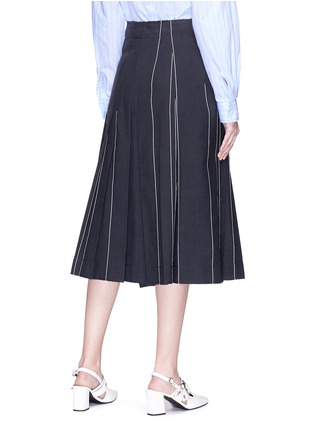 Back View - Click To Enlarge - CÉDRIC CHARLIER - Stripe pleated mock wrap midi skirt