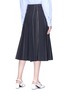 Back View - Click To Enlarge - CÉDRIC CHARLIER - Stripe pleated mock wrap midi skirt