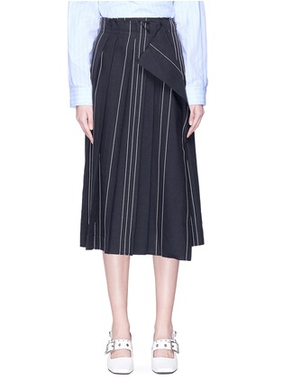 Main View - Click To Enlarge - CÉDRIC CHARLIER - Stripe pleated mock wrap midi skirt