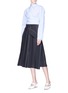 Figure View - Click To Enlarge - CÉDRIC CHARLIER - Stripe pleated mock wrap midi skirt