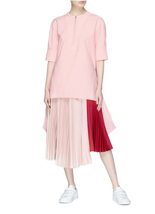 Figure View - Click To Enlarge - CÉDRIC CHARLIER - Colourblock plissé pleated satin skirt