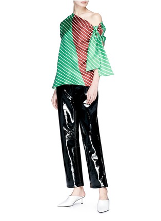 Figure View - Click To Enlarge - TIBI - 'Delphina' knot one-shoulder stripe silk twill top