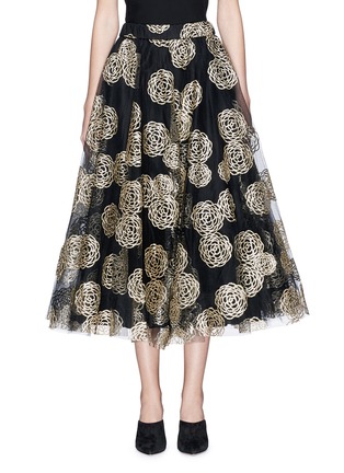 Main View - Click To Enlarge - CO - Glitter floral print mesh midi skirt