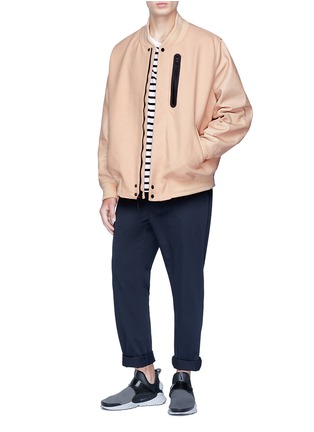 Figure View - Click To Enlarge - NIKELAB - 'Essentials Destroyer' cowskin leather sleeve bomber jacket