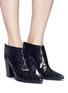 Front View - Click To Enlarge - ALUMNAE - Croc embossed leather cutout counter ankle boots