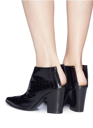 Figure View - Click To Enlarge - ALUMNAE - Croc embossed leather cutout counter ankle boots
