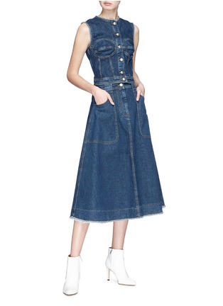 Figure View - Click To Enlarge - 74017 - Denim A-line midi skirt