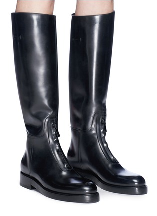 Figure View - Click To Enlarge - ALUMNAE - Zip front knee high leather riding boots