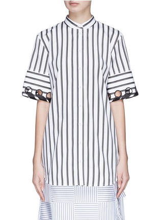 Main View - Click To Enlarge - VICTORIA, VICTORIA BECKHAM - Ribbon whipstitch eyelet stripe shirt