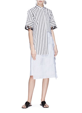 Figure View - Click To Enlarge - VICTORIA, VICTORIA BECKHAM - Ribbon whipstitch eyelet stripe shirt