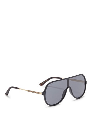 Figure View - Click To Enlarge - GUCCI - Metal temple acetate aviator sunglasses