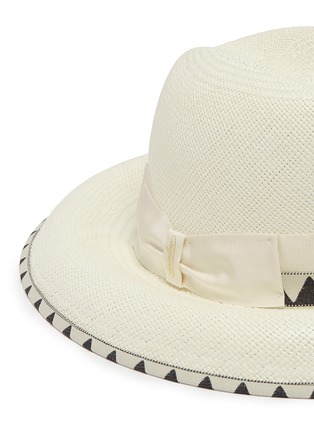 Detail View - Click To Enlarge - BORSALINO - 'Claudette' grosgrain bow geometric jacquard straw panama hat