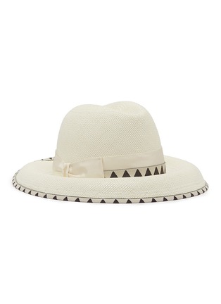 Main View - Click To Enlarge - BORSALINO - 'Claudette' grosgrain bow geometric jacquard straw panama hat
