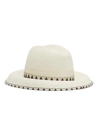 Figure View - Click To Enlarge - BORSALINO - 'Claudette' grosgrain bow geometric jacquard straw panama hat