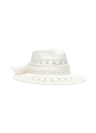Main View - Click To Enlarge - MAISON MICHEL - 'Henrietta' perforated jacquard ribbon straw fedora hat