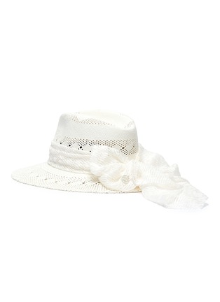 Figure View - Click To Enlarge - MAISON MICHEL - 'Henrietta' perforated jacquard ribbon straw fedora hat
