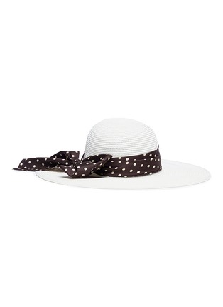 Main View - Click To Enlarge - MAISON MICHEL - 'Blanche' polka dot scarf straw capeline hat