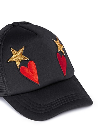 Detail View - Click To Enlarge - VENNA - Strass star heart patch mesh baseball cap