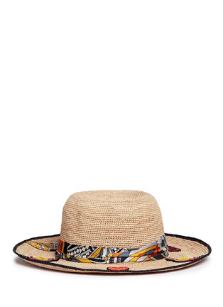 Main View - Click To Enlarge - VENNA - Graphic print scarf cartoon patch panama hat