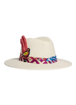 Main View - Click To Enlarge - VENNA - Graphic print scarf flamingo patch feather panama hat