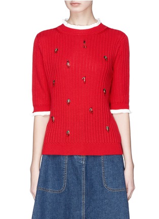 Main View - Click To Enlarge - MUVEIL - Cherry embellished rib knit sweater