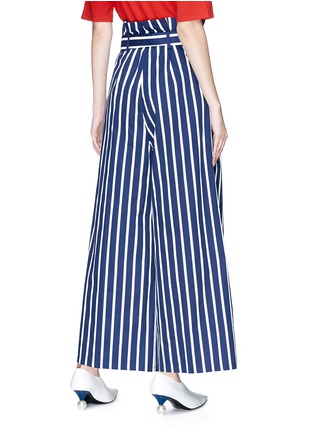 Back View - Click To Enlarge - MUVEIL - Belted stripe paperbag wide leg pants