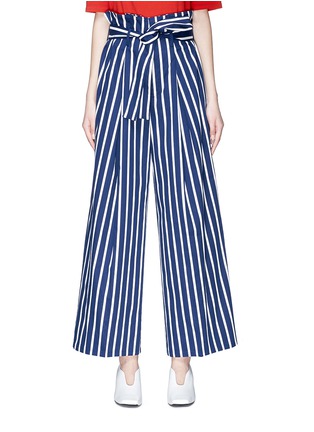 Main View - Click To Enlarge - MUVEIL - Belted stripe paperbag wide leg pants