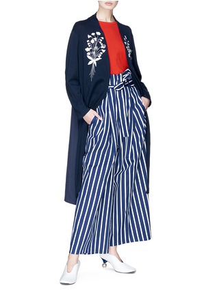 Figure View - Click To Enlarge - MUVEIL - Belted stripe paperbag wide leg pants