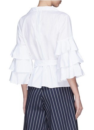 Back View - Click To Enlarge - MUVEIL - Ruffle sleeve wrap poplin blouse