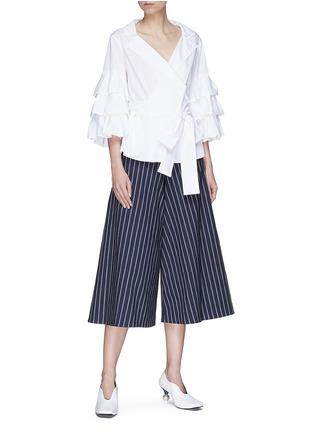 Figure View - Click To Enlarge - MUVEIL - Ruffle sleeve wrap poplin blouse