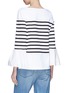 Back View - Click To Enlarge - MUVEIL - Bell sleeve stripe top
