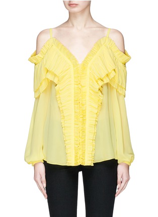 Main View - Click To Enlarge - EMILIO PUCCI - Tiered pleated ruffle off-shoulder silk crepe blouse