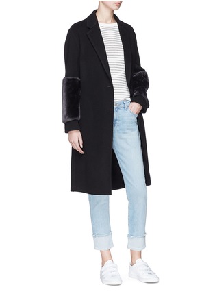 Figure View - Click To Enlarge - VINCE - Lambskin shearling cuff oversized melton coat