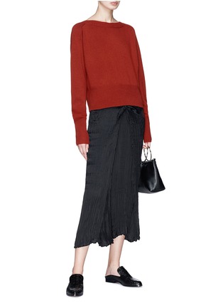 Figure View - Click To Enlarge - VINCE - Tie pleated crepe de Chine midi skirt