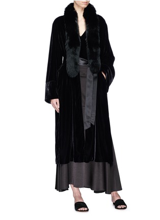 Figure View - Click To Enlarge - ELIZABETH AND JAMES - 'Mitzi' detachable fox fur scarf belted velvet robe jacket