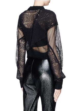 Back View - Click To Enlarge - HELMUT LANG - 'Siouxie' fishnet knit patchwork cropped sweater