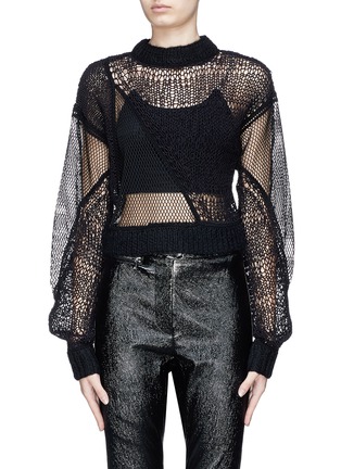 Main View - Click To Enlarge - HELMUT LANG - 'Siouxie' fishnet knit patchwork cropped sweater