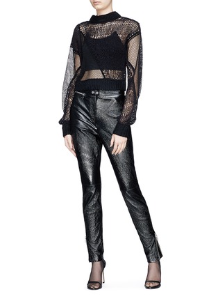 Figure View - Click To Enlarge - HELMUT LANG - 'Siouxie' fishnet knit patchwork cropped sweater