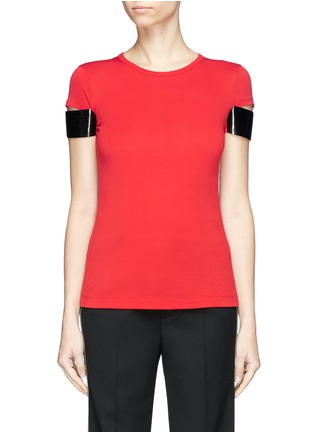 Main View - Click To Enlarge - HELMUT LANG - Faux leather cuff pima cotton T-shirt