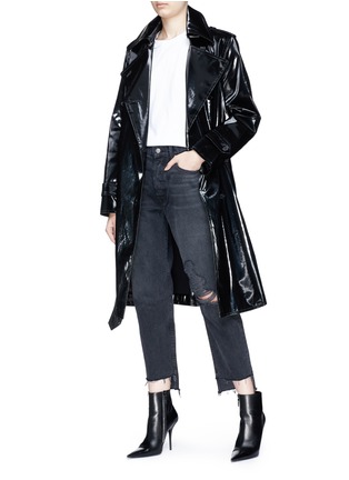 Figure View - Click To Enlarge - HELMUT LANG - Belted cotton blend patent trench coat