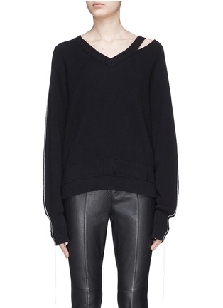 Main View - Click To Enlarge - HELMUT LANG - Distressed asymmetric cutout shoulder sweater