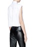 Back View - Click To Enlarge - HELMUT LANG - Safety pin collar cropped sleeveless poplin shirt