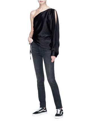 Figure View - Click To Enlarge - T BY ALEXANDER WANG - Asymmetric single sleeve drawstring satin top