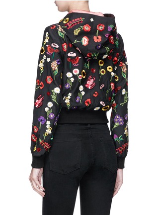 Back View - Click To Enlarge - ALICE & OLIVIA - 'Lonnie' floral embroidered cropped hooded satin bomber jacket