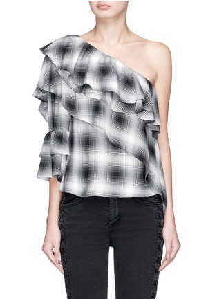 Main View - Click To Enlarge - ALICE & OLIVIA - 'Hilaria' check ruffle one-shoulder blouse