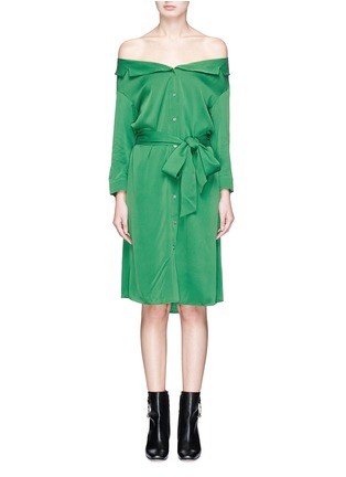 Main View - Click To Enlarge - ALICE & OLIVIA - 'Tate' off-shoulder belted silk shirt dress